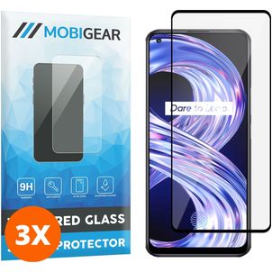 Mobigear Premium Realme 8 Panzerglas Gehärtetes Glas Displayschutz - Hüllenfreundlich - Schwarz (3er Pack)