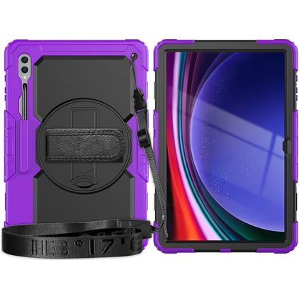 Mobigear SureGrip Xtreme Samsung Galaxy Tab S9 Ultra Hülle Kunststoff,Silikon Backcover + Schulterträger + Ständer - Lila
