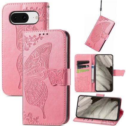 Mobigear Butterfly Google Pixel 8 Hülle Klapphülle Geldbörse - Pink