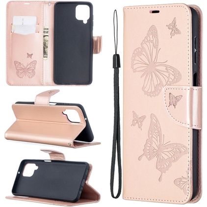Mobigear Butterfly Samsung Galaxy A12 Klapphülle Portemonnaie - Roségold