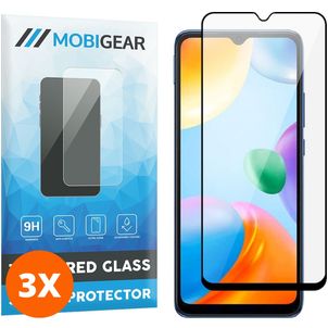 Mobigear Premium Xiaomi Redmi 10C Panzerglas Gehärtetes Glas Displayschutz - Hüllenfreundlich - Schwarz (3er Pack)