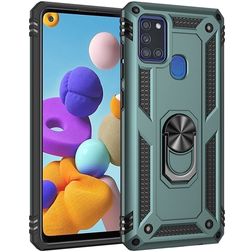Mobigear Armor Ring Samsung Galaxy A21s Hülle Hardcase Backcover Stoßfest mit Ringhalter - Grün