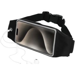 Mobiparts Comfort Fit Belt Handyhalterung Joggen iPhone 15 Pro Sporthülle Neopren Gürtel - Schwarz