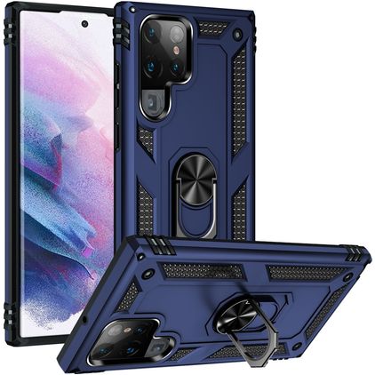 Mobigear Armor Ring Samsung Galaxy S22 Ultra Hülle Hardcase Backcover Stoßfest mit Ringhalter - Blau