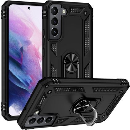 Mobigear Armor Ring Samsung Galaxy S22 Hülle Hardcase Backcover Stoßfest mit Ringhalter - Schwarz