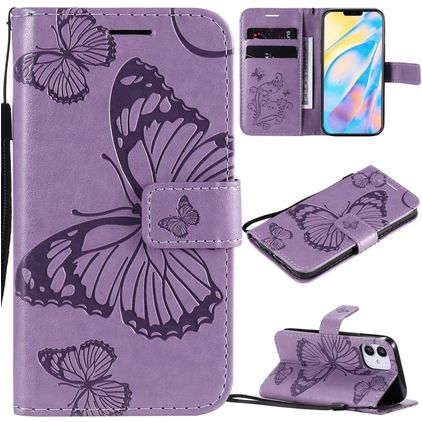 Mobigear Butterfly iPhone 12 Mini Hülle Klapphülle Geldbörse - Lila