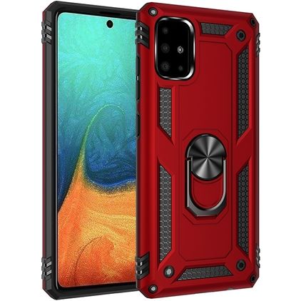 Mobigear Armor Ring Samsung Galaxy A71 Hülle Hardcase Backcover Stoßfest mit Ringhalter - Rot
