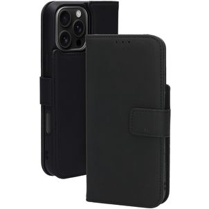 Mobiparts iPhone 16 Pro Max MagSafe Hülle Echtes Leder Abnehmbare 2in1 Klapphülle Geldbörse - Schwarz