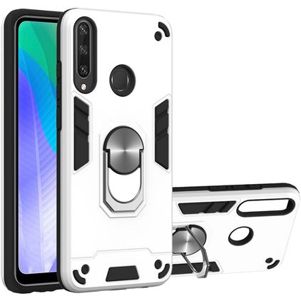 Mobigear Armor Ring Huawei Y6p Hülle Hardcase Backcover Stoßfest mit Ringhalter - Silber