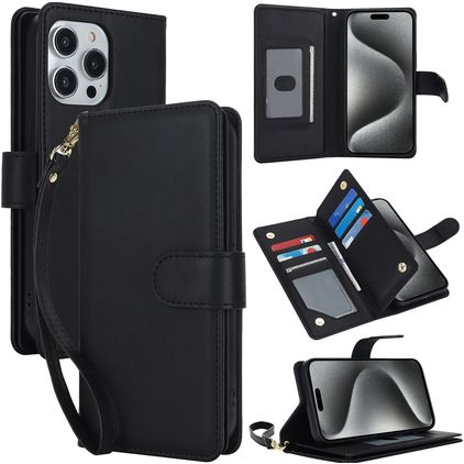 Mobigear Wallet iPhone 15 Pro Hülle Klapphülle Geldbörse - Schwarz
