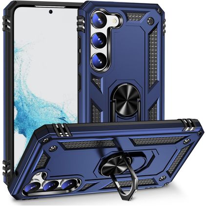 Mobigear Armor Ring Samsung Galaxy S23 Hülle Hardcase Backcover Stoßfest mit Ringhalter - Blau