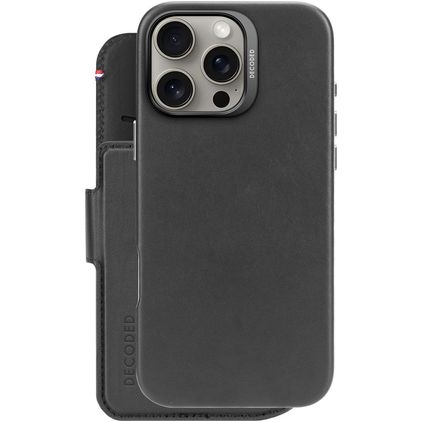 Decoded Detachable Wallet iPhone 16 Pro Max MagSafe Hülle Echtes Leder Abnehmbare 2in1 Klapphülle Geldbörse - Schwarz