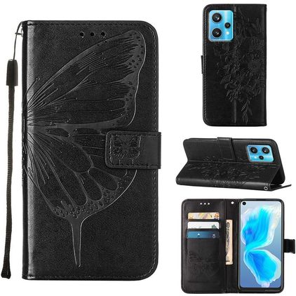 Mobigear Butterfly Realme 9 Pro Plus Hülle Klapphülle Geldbörse - Schwarz