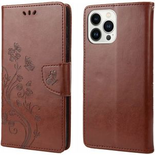 Mobigear Flowers iPhone 14 Pro Hülle Klapphülle Geldbörse - Braun