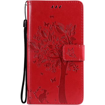Mobigear Tree Samsung Galaxy S21 Hülle Klapphülle Geldbörse - Rot