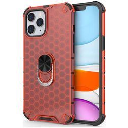 Mobigear Honeycomb Ring iPhone 12 Pro Max Hülle Hardcase Backcover Stoßfest mit Ringhalter - Rot