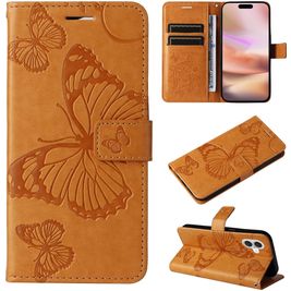 Mobigear Butterfly iPhone 16 Plus Hülle Klapphülle Geldbörse - Cognac