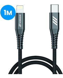 Mobigear Nylon USB-C auf Apple Lightning Kabel MFI 1 m - Schwarz