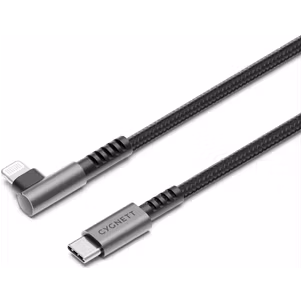 Cygnett Angled Braided USB-C auf Apple Lightning Kabel 1 Meter - Schwarz