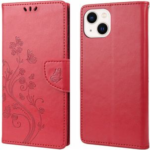 Mobigear Flowers iPhone 14 Hülle Klapphülle Geldbörse - Rot