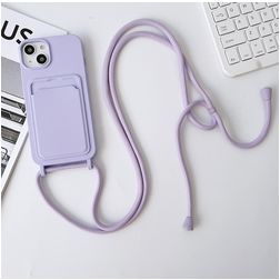 Mobigear Lanyard Card iPhone 15 Plus Silikon Handykette mit Kartenhalter - Lila