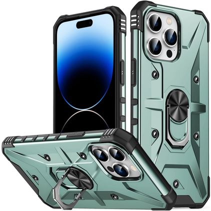 Mobigear Armor Ring iPhone 14 Pro Max Hardcase Backcover Shockproof mit Ringhalter - Grün