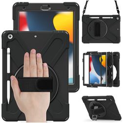 Mobigear SureGrip XGuard iPad 8 (2020) Hülle Kunststoff,Silikon Backcover + Stifthalter + Schulterträger + Ständer - Schwarz