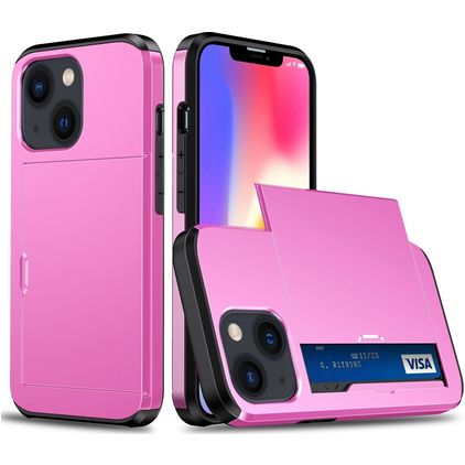 Mobigear Card iPhone 15 Plus Hülle Hardcase Backcover Stoßfest mit Kartenhalter - Pink