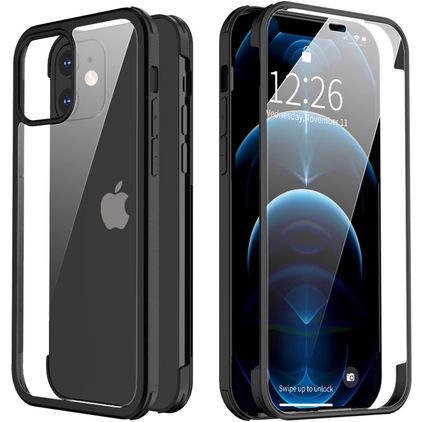 Valenta Full Cover iPhone 12 Mini Hülle Gehärtetes Glas Backcover Stoßfest - Schwarz