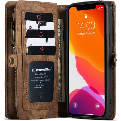 CaseMe 008 iPhone 12 Mini 2in1 Klapphülle (herausnehmbar) Portemonnaie - Braun