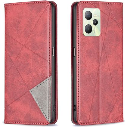 Mobigear Rhombus Slim Realme C35 Hülle Klapphülle - Rot