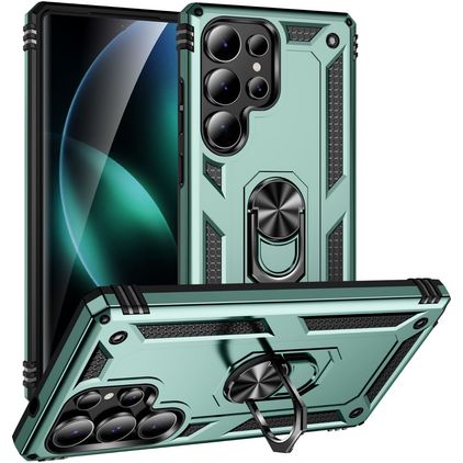 Mobigear Armor ring Samsung Galaxy S25 Ultra Hülle Hardcase Backcover Stoßfest mit Ringhalter - Grün