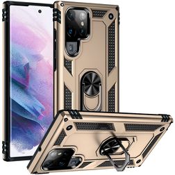 Mobigear Armor Ring Samsung Galaxy S22 Ultra Hülle Hardcase Backcover Stoßfest mit Ringhalter - Gold