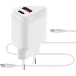 Mobiparts Dual USB / USB-C Ladegerät Apple Lightning 1 Meter 20W 3A - Weiß