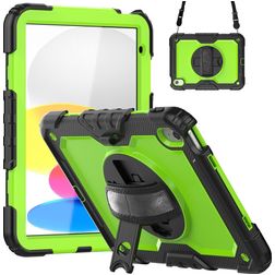 Mobigear SureGrip Xtreme iPad 10 (2022) Hülle Kunststoff,Silikon Backcover + Schulterträger + Ständer - Schwarz / Grün