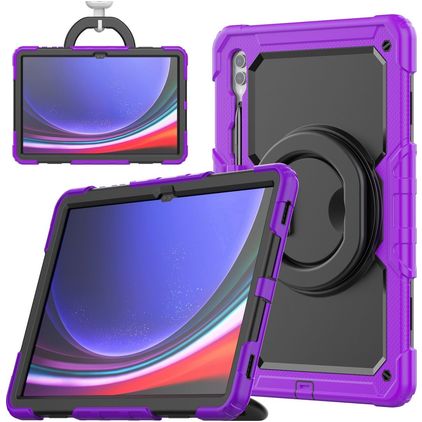 Mobigear RingGuard Samsung Galaxy Tab S10 Ultra Hülle Kunststoff / Silikon Backcover + Stylus-Halter + Schultergurt + Ständer - Lila
