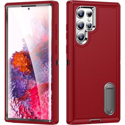 Mobigear Rugged Stand Samsung Galaxy S23 Ultra Hülle Hardcase Backcover Stoßfest mit Ständer - Rot