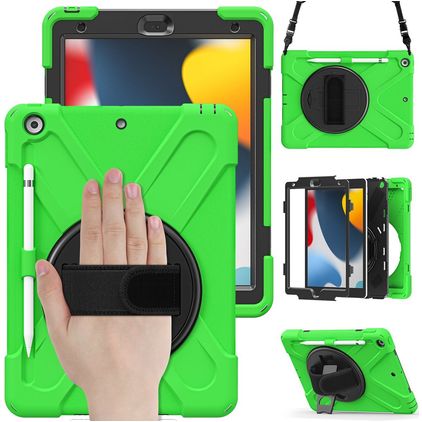 Mobigear SureGrip XGuard iPad 9 (2021) Hülle Kunststoff,Silikon Backcover + Stifthalter + Schulterträger + Ständer - Grün