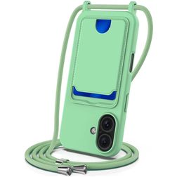 Mobigear Lanyard Card iPhone 16 Silikon Handykette mit Kartenhalter - Grün