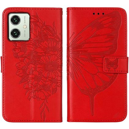 Mobigear Butterfly Motorola Moto G54 Hülle Klapphülle Geldbörse - Rot