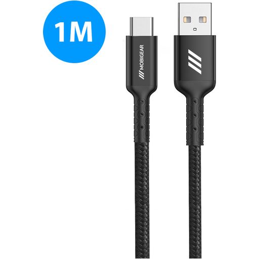 Mobigear Nylon USB-A auf USB-C Kabel 1 Meter - Schwarz