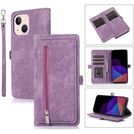 Mobigear Zipper iPhone 14 Hülle Klapphülle Geldbörse - Lila Mobigear Zipper iPhone 14 Hülle Klapphülle Geldbörse - Lila