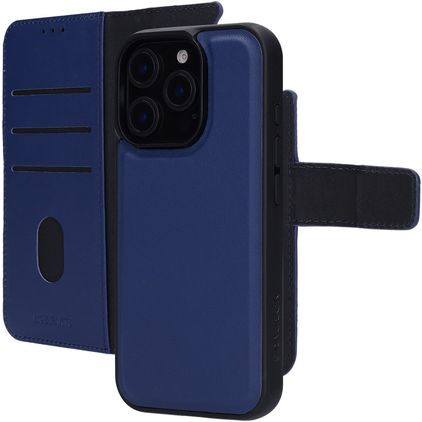 Mobiparts iPhone 16 Pro MagSafe Hülle Echtleder 2in1 Klapphülle (herausnehmbar) Portemonnaie - Blau