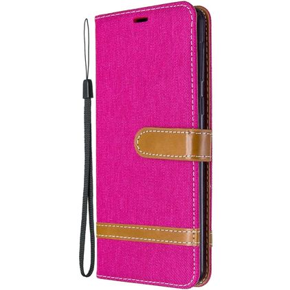 Mobigear Fabric Samsung Galaxy A21 Hülle Stoff Klapphülle Geldbörse - Magenta