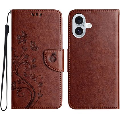 Mobigear Flowers iPhone 16 Hülle Klapphülle Geldbörse - Braun