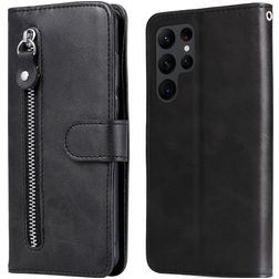 Mobigear Zipper Samsung Galaxy S23 Ultra Hülle Klapphülle Geldbörse - Schwarz