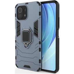 Mobigear Armor Ring Xiaomi Mi 11 Lite Hülle Hardcase Backcover Stoßfest mit Ringhalter - Blau