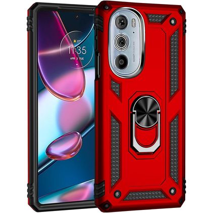 Mobigear Armor Ring Motorola Edge 30 Pro Hülle Hardcase Backcover Stoßfest mit Ringhalter - Rot