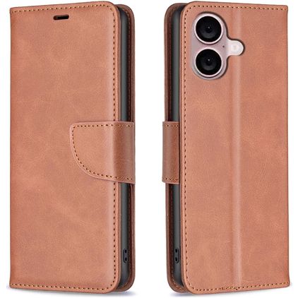 Mobigear Excellent iPhone 16 Hülle Klapphülle Geldbörse - Braun