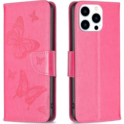 Mobigear Butterfly iPhone 16 Pro Hülle Klapphülle Geldbörse - Rot